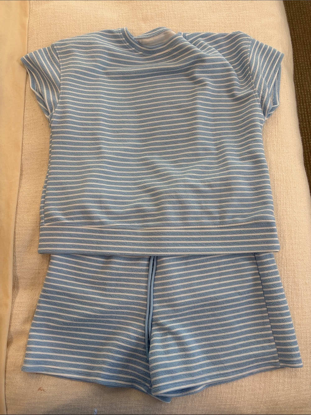 Terry cloth Light Blue and White Striped Top and Shorts Set